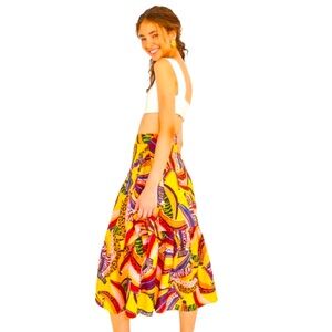 FARM RIO ~ Multi Banana Yellow Multi Midi Skirt